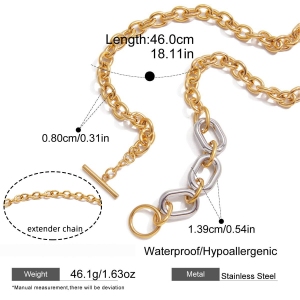 Collier Chaîne Étanche Pour Femme, En Acier Inoxydable, Coloris Or Et Argent Mélangés (1 Pièce), Style Squircle h5 Image2