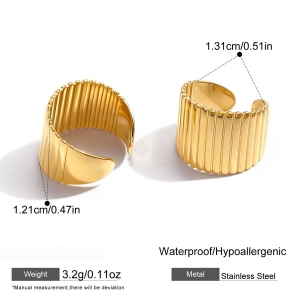1 Paire De Boucles D'Oreilles Manchette Pour Femme, Lignes Simples, En Acier Inoxydable Étanche, Couleur Or h5 Image2