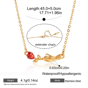 Collier Pendentif Femme Romantique En Acier Inoxydable Étanche Couleur Or, Orné D'Une Main Et D'Une Rose (1 Pièce) h5 Image2