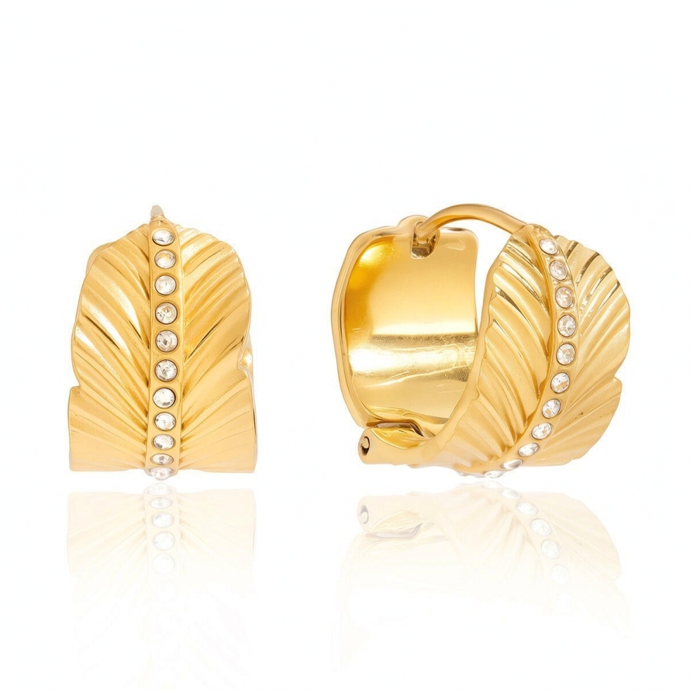 1 Paire De Boucles D'Oreilles Créoles Daily Feather Pour Femme, En Acier Inoxydable Étanche, Couleur Or. 