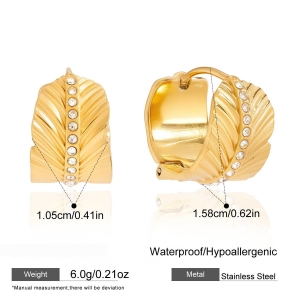 1 Paire De Boucles D'Oreilles Créoles Daily Feather Pour Femme, En Acier Inoxydable Étanche, Couleur Or. h5 Image2