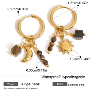 1 Paire De Boucles D'Oreilles Pendantes Classiques Étoile Et Lune En Acier Inoxydable Étanche Couleur Or Avec Pierre Naturelle Pour Femme h5 Image2
