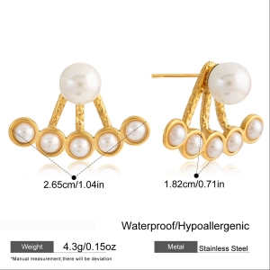 1 Paire De Boucles D'Oreilles Puces Élégantes En Acier Inoxydable Doré, Imperméables Et Ornées De Perles. h5 Image2