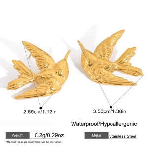 1 Paire De Boucles D'Oreilles Puces Classiques En Acier Inoxydable, Couleur Or, Motif Hirondelle, Pour Femme. h5 Image2