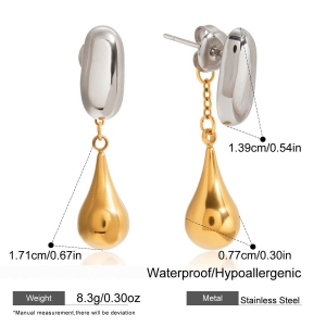 1 Paire De Boucles D'Oreilles Pendantes Modernes Pour Femmes, En Acier Inoxydable Étanche, De Couleur Or Et Argent. h5 Image2