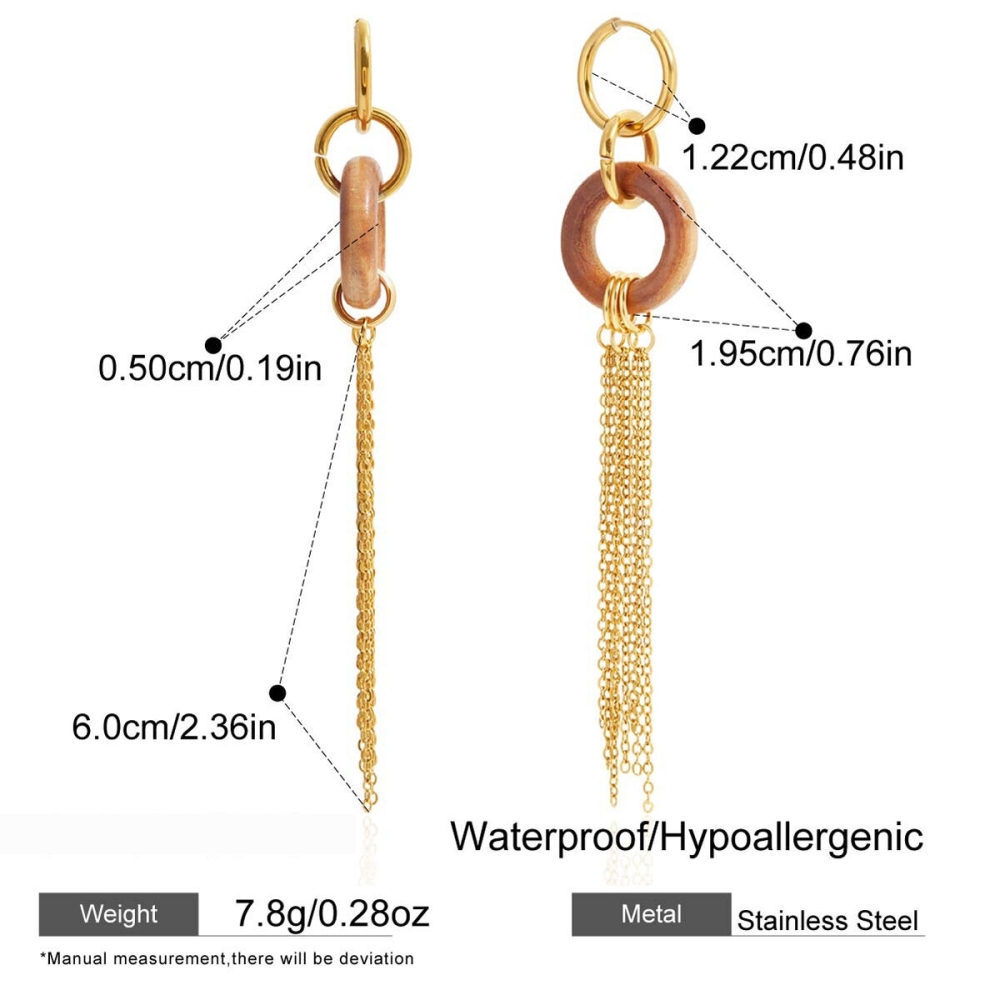 Boucles D'Oreilles Pendantes Classiques À Pompons En Acier Inoxydable Doré, Imperméables, Pour Femme (1 Paire). Image2