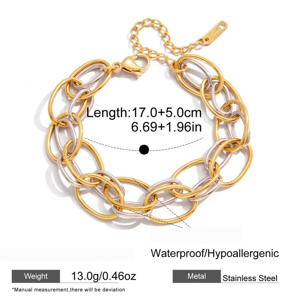 Bracelet Chaîne Femme Simple En Acier Inoxydable, Couleur Or Et Argent, Étanche, Composé D'Un Cercle Simple. h5Image2