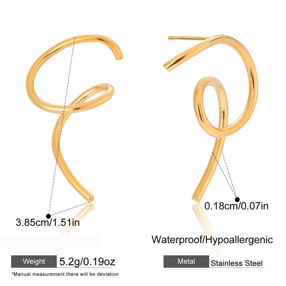 1 Paire De Boucles D'Oreilles Puces Modernes Incurvées En Acier Inoxydable Étanche Couleur Or Pour Femme Image2
