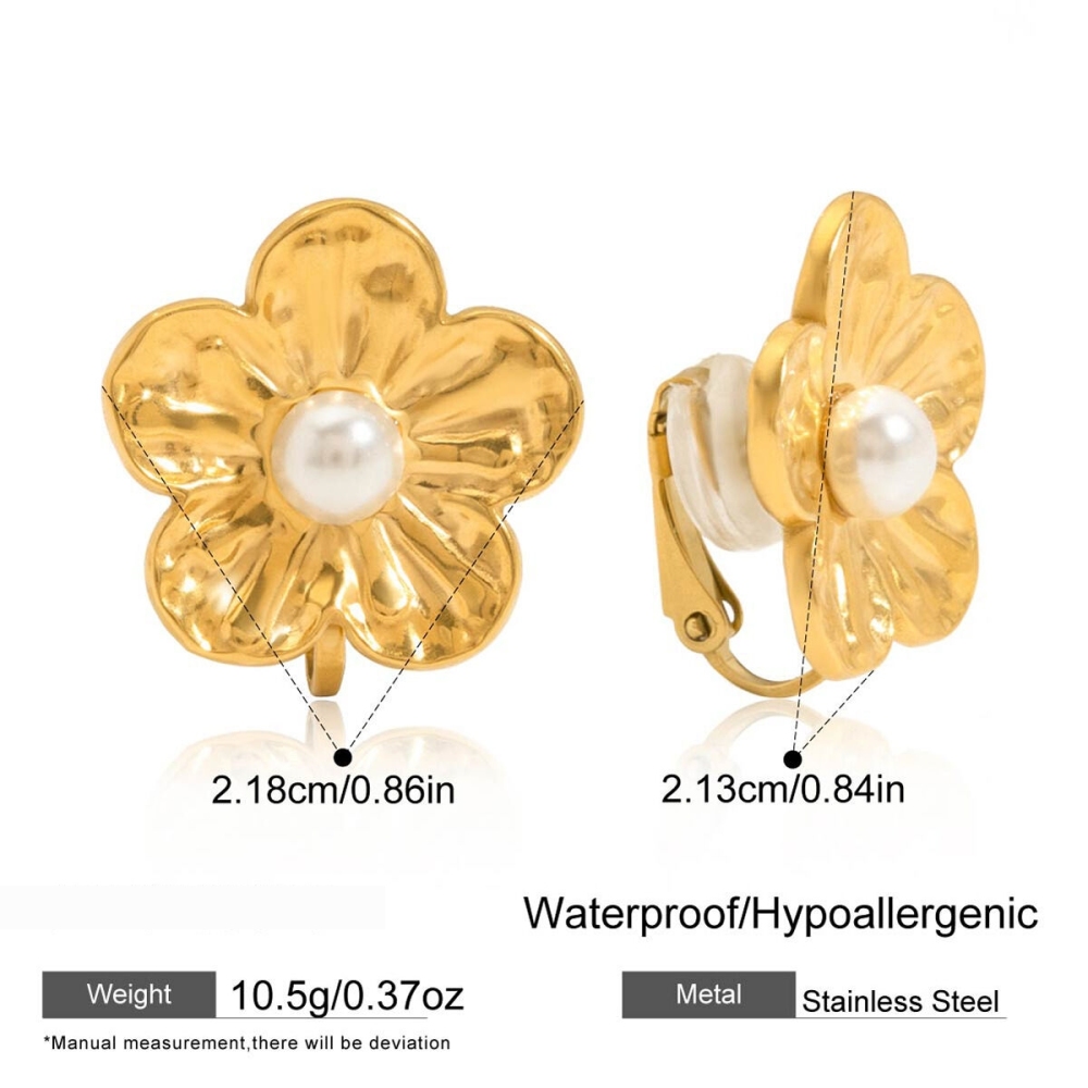 1 Paire De Boucles D'Oreilles À Clip Pour Femme, En Acier Inoxydable Doré, Motif Floral Romantique Image2