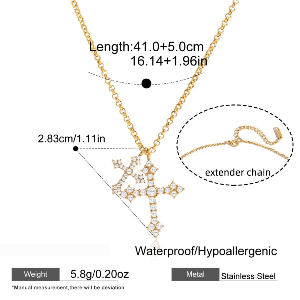 Collier Pendentif Croix Luxueux Pour Femme, En Acier Inoxydable Étanche, Couleur Or (1 Pièce) Image2