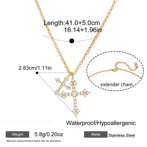 Collier Pendentif Croix Luxueux Pour Femme, En Acier Inoxydable Étanche, Couleur Or (1 Pièce) h5 Image2