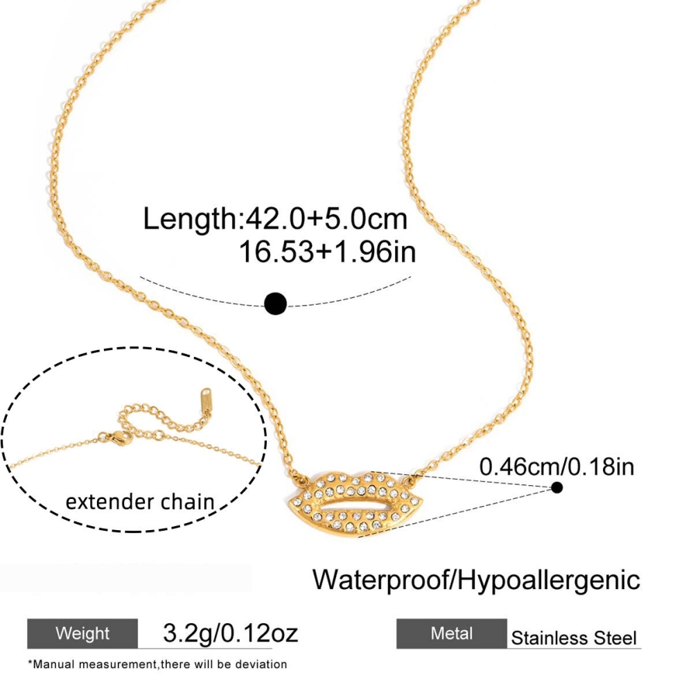 Collier Pendentif Femme En Acier Inoxydable Étanche Couleur Or, Forme Lèvres Sexy (1 Pièce) h5Image2