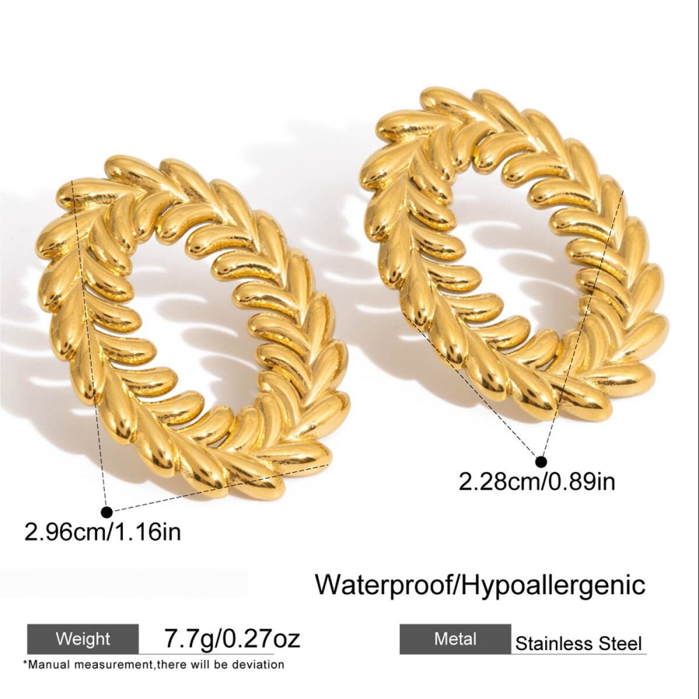 Boucles D'Oreilles Puces Pour Femme, En Acier Inoxydable Doré, Imperméables, En Forme De Feuille Moderne (1 Paire). Image2
