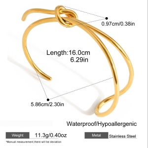 Bracelet Manchette Pour Femme, 1 Pièce, Courbes Simples, En Acier Inoxydable Étanche, Couleur Or h5 