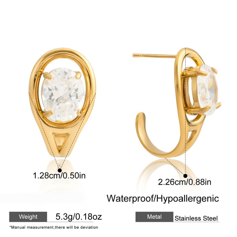 1 Paire De Boucles D'Oreilles Puces Pour Femme, En Acier Inoxydable Étanche, Couleur Or, Ornées De Zircon, En Forme De Goutte Éblouissante. Image2