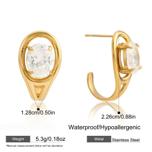 1 Paire De Boucles D'Oreilles Puces Pour Femme, En Acier Inoxydable Étanche, Couleur Or, Ornées De Zircon, En Forme De Goutte Éblouissante. h5 Image2
