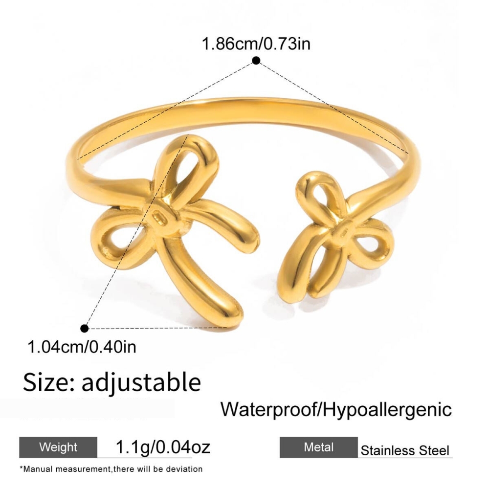 Bague Romantique En Acier Inoxydable Doré Avec Nœud Papillon (1 Pièce) Image2