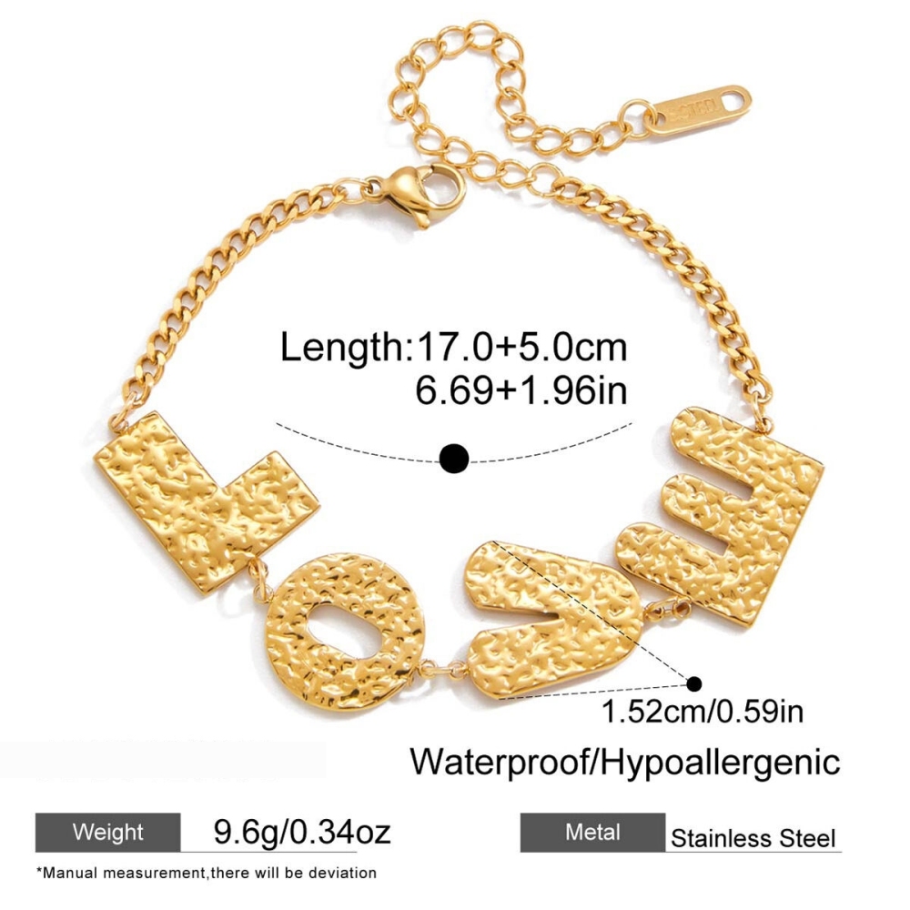 Bracelet À Breloques Classique Pour Femme, En Acier Inoxydable, Étanche, Couleur Or, Avec Lettre D'Amour (1 Pièce). Image2