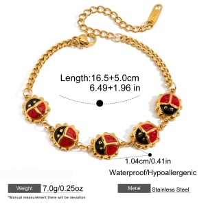 Bracelet À Breloques Vivid Beetles Pour Femme, En Acier Inoxydable, Étanche, Couleur Or (1 Pièce). h5 Image2