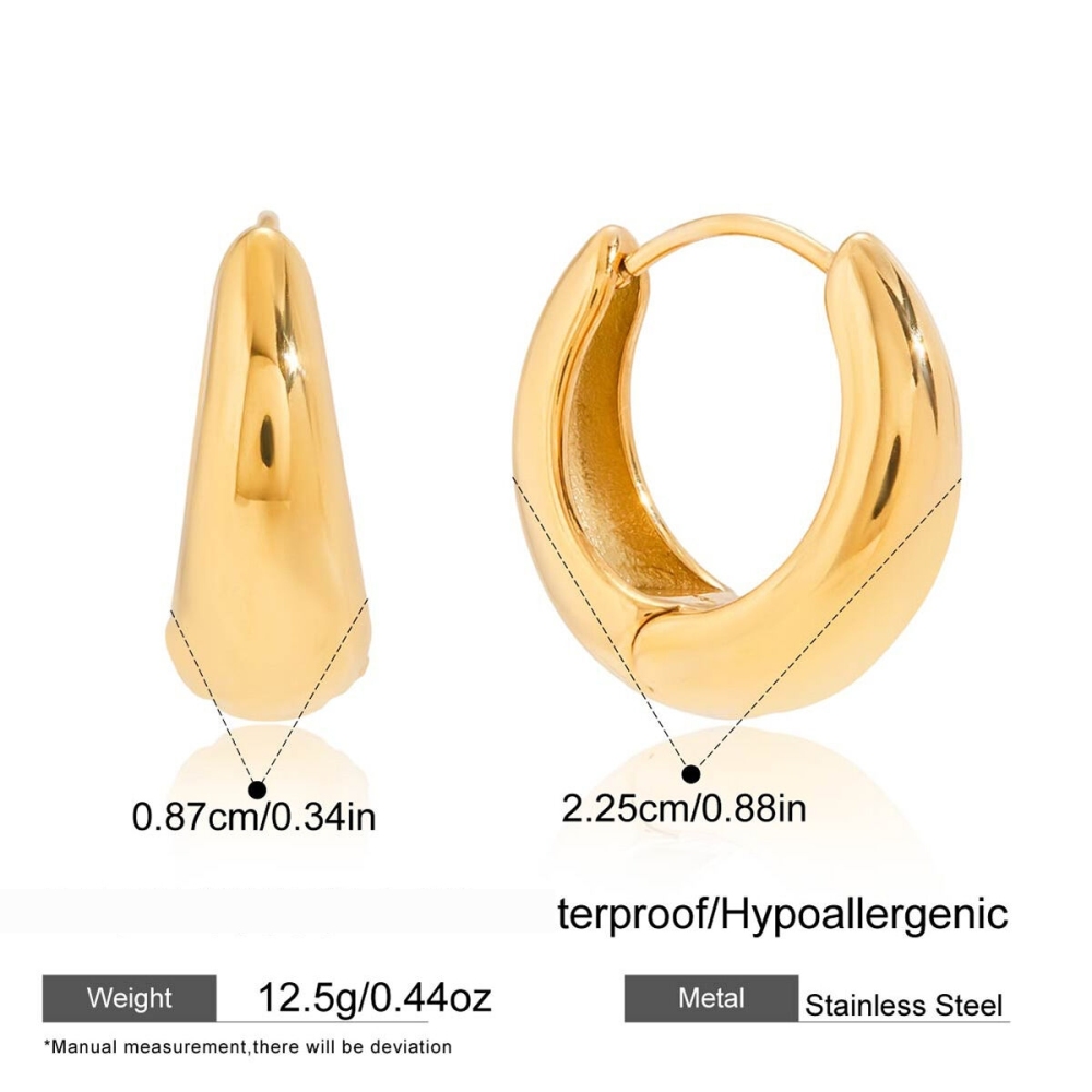 1 Paire De Boucles D'Oreilles Créoles Modernes Rondes En Acier Inoxydable Étanche Couleur Or Pour Femmes