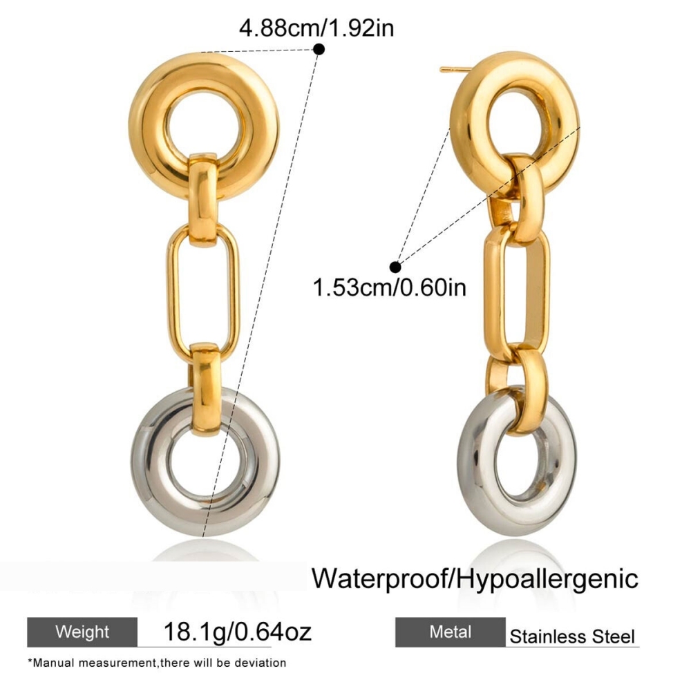 Boucles D'Oreilles Pendantes Pour Femme, En Acier Inoxydable, Couleurs Or Et Argent, Imperméables (1 Paire). Image2