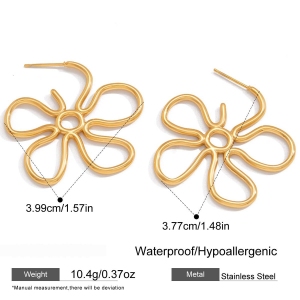Boucles D'Oreilles Pendantes Pour Femme, En Acier Inoxydable Doré, Motif Floral Simple Et Épuré, 1 Paire h5 Image2