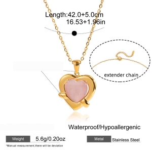 Collier Pendentif Sophistiqué En Forme De Cœur Rose, En Acier Inoxydable Étanche Et Couleur Or Pour Femme (1 Pièce) h5 Image2