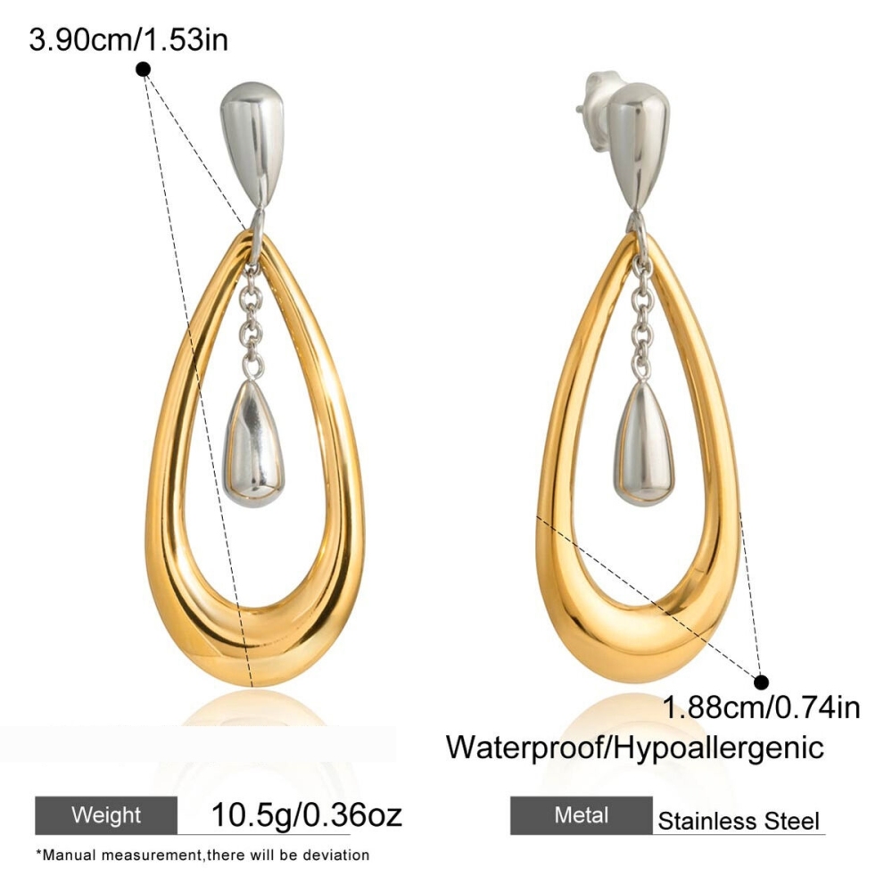 1 Paire De Boucles D'Oreilles Pendantes Pour Femme, En Acier Inoxydable Doré Et Argenté, Étanches. Image2