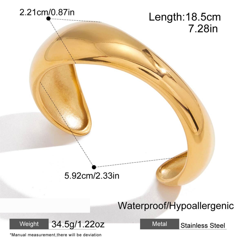 Bracelet Manchette Pour Femme, En Acier Inoxydable, Couleur Or, Forme Irrégulière (1 Pièce). Image2