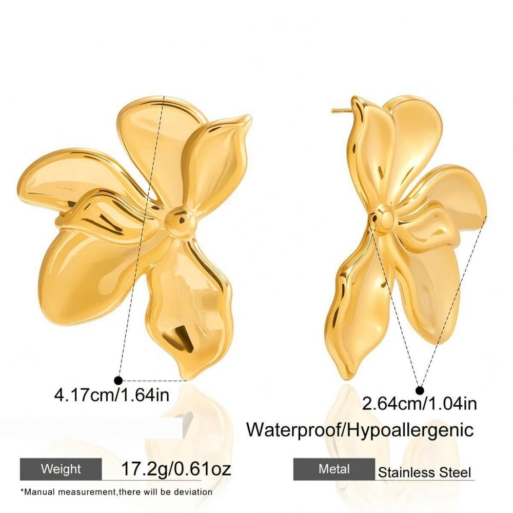 Ensembles De Bijoux Sophistiqués Pour Femmes En Acier Inoxydable, Imperméables, Couleur Or, Avec Motif Floral. Image2