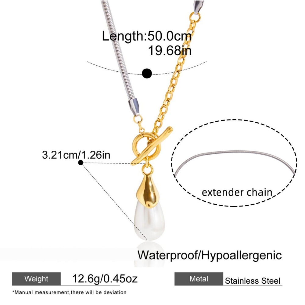 Collier Pendentif Femme En Acier Inoxydable Doré, Imperméable, En Forme De Goutte (1 Pièce) Image2