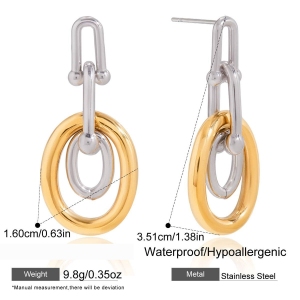 Boucles D'Oreilles Pendantes Pour Femme, En Acier Inoxydable Étanche, Couleurs Or Et Argent (1 Paire). h5 Image2