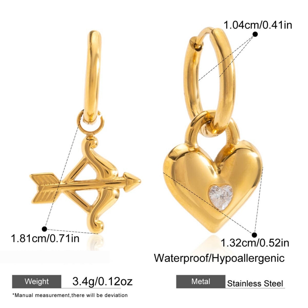 Boucles D'Oreilles Pendantes Pour Femme, En Acier Inoxydable Doré, Imperméables, En Forme De Flèche De Cupidon (1 Paire). Image2