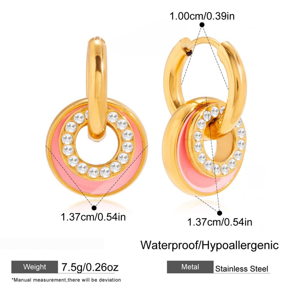 Boucles D'Oreilles Pendantes Pour Femme, Double Cercle Éclatant, En Acier Inoxydable Étanche, Couleur Or (1 Paire) Image2