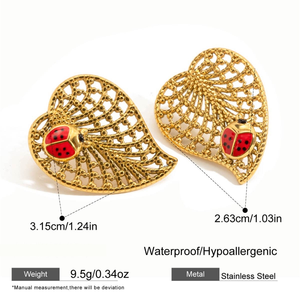 Boucles D'Oreilles Puces Leaf&Beetle Pour Femme, En Acier Inoxydable Étanche, Couleur Or (1 Paire) Image2