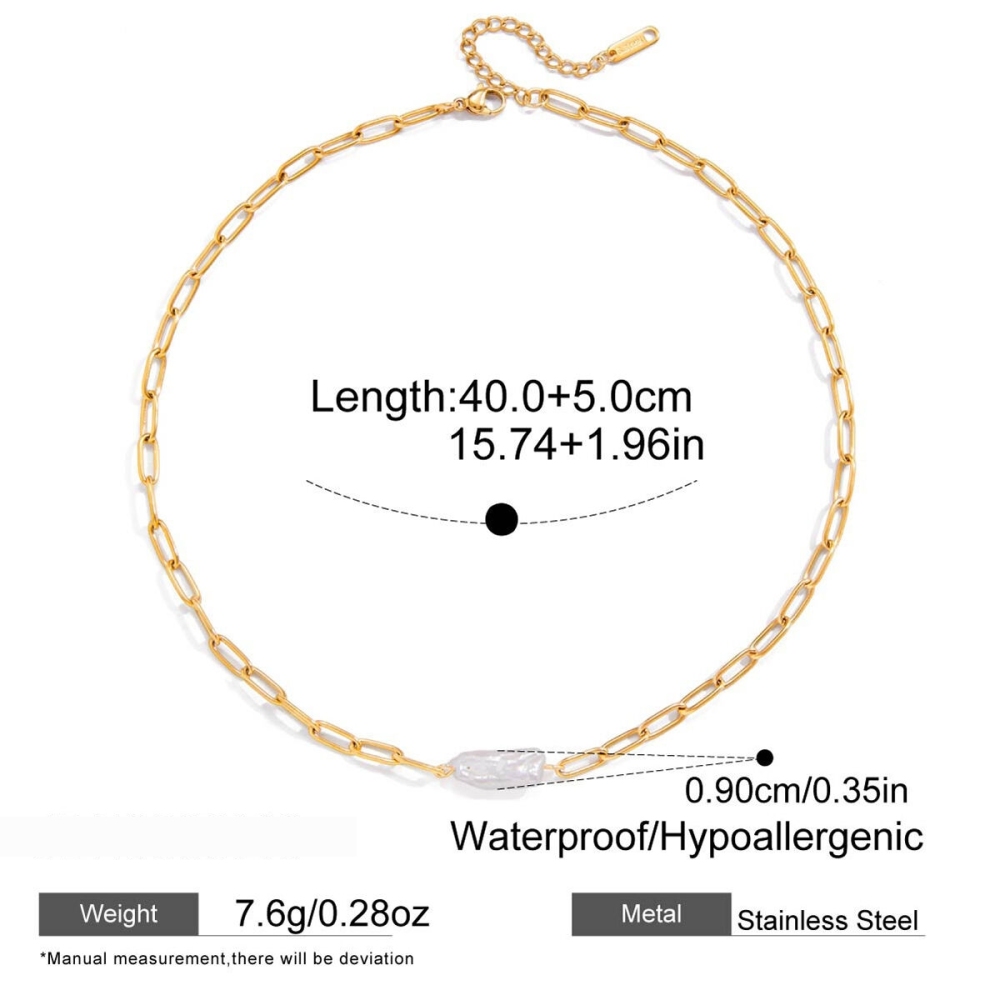 Collier Élégant Pour Femme, En Acier Inoxydable, Couleur Or, Avec Perle Et Étanchéité (1 Pièce) Image2