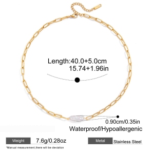 Collier Élégant Pour Femme, En Acier Inoxydable, Couleur Or, Avec Perle Et Étanchéité (1 Pièce) h5 Image2