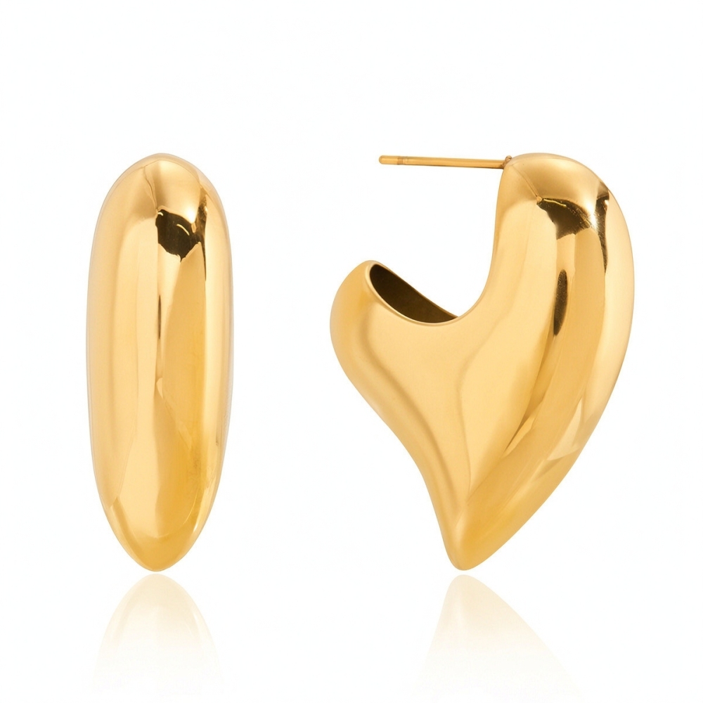 Boucles D'Oreilles Puces Romantiques En Forme De Cœur, En Acier Inoxydable Imperméable, Couleur Or, Pour Femme (1 Paire).