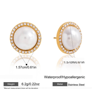 1 Paire De Magnifiques Boucles D'Oreilles Puces Rondes En Acier Inoxydable Étanche Couleur Or Pour Femmes h5 Image2