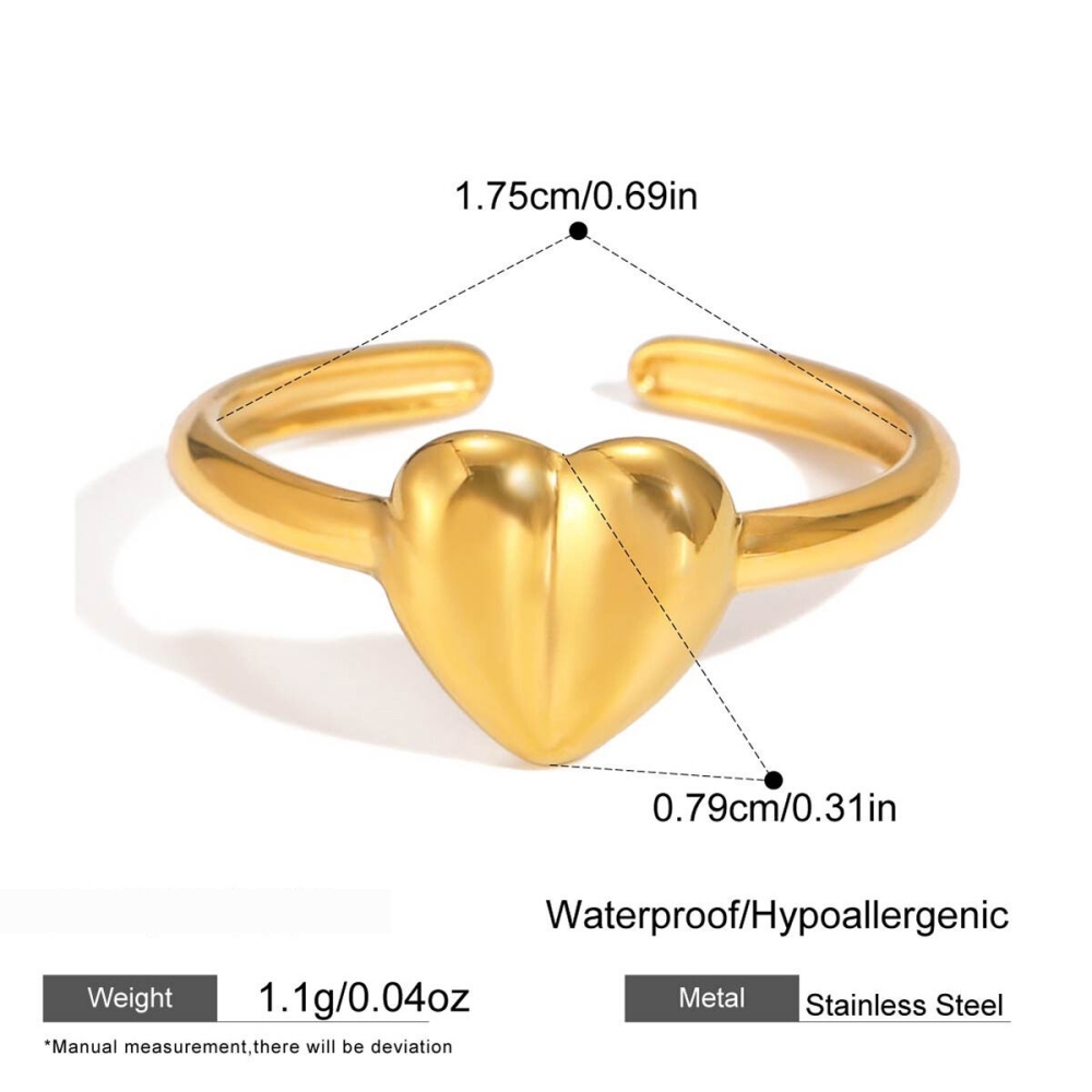 Bague Minimaliste Moderne En Forme De Cœur, En Acier Inoxydable Étanche, Couleur Or (1 Pièce) Image2