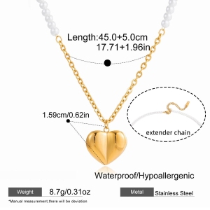 Collier Pendentif Femme En Acier Inoxydable Doré, Délicat, En Forme De Cœur (1 Pièce) h5 Image2