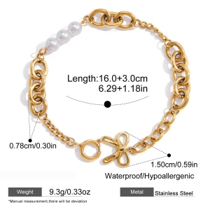 Bracelet À Breloques Pour Femme, 1 Pièce, Nœud Papillon Romantique, En Acier Inoxydable Étanche, Couleur Or h5 Image2
