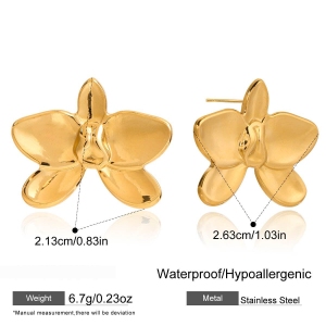 1 Paire De Boucles D'Oreilles Puces Luxueuses Pour Femmes, En Acier Inoxydable Étanche Couleur Or, Motif Phalaenopsis. h5 Image2