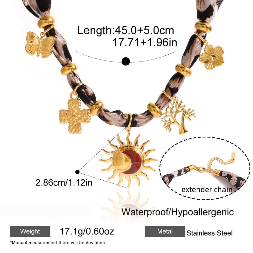 Collier Pendentif Femme En Acier Inoxydable, Imperméable, Couleur Or, Imprimé Léopard Soleil, 1 Pièce Image2