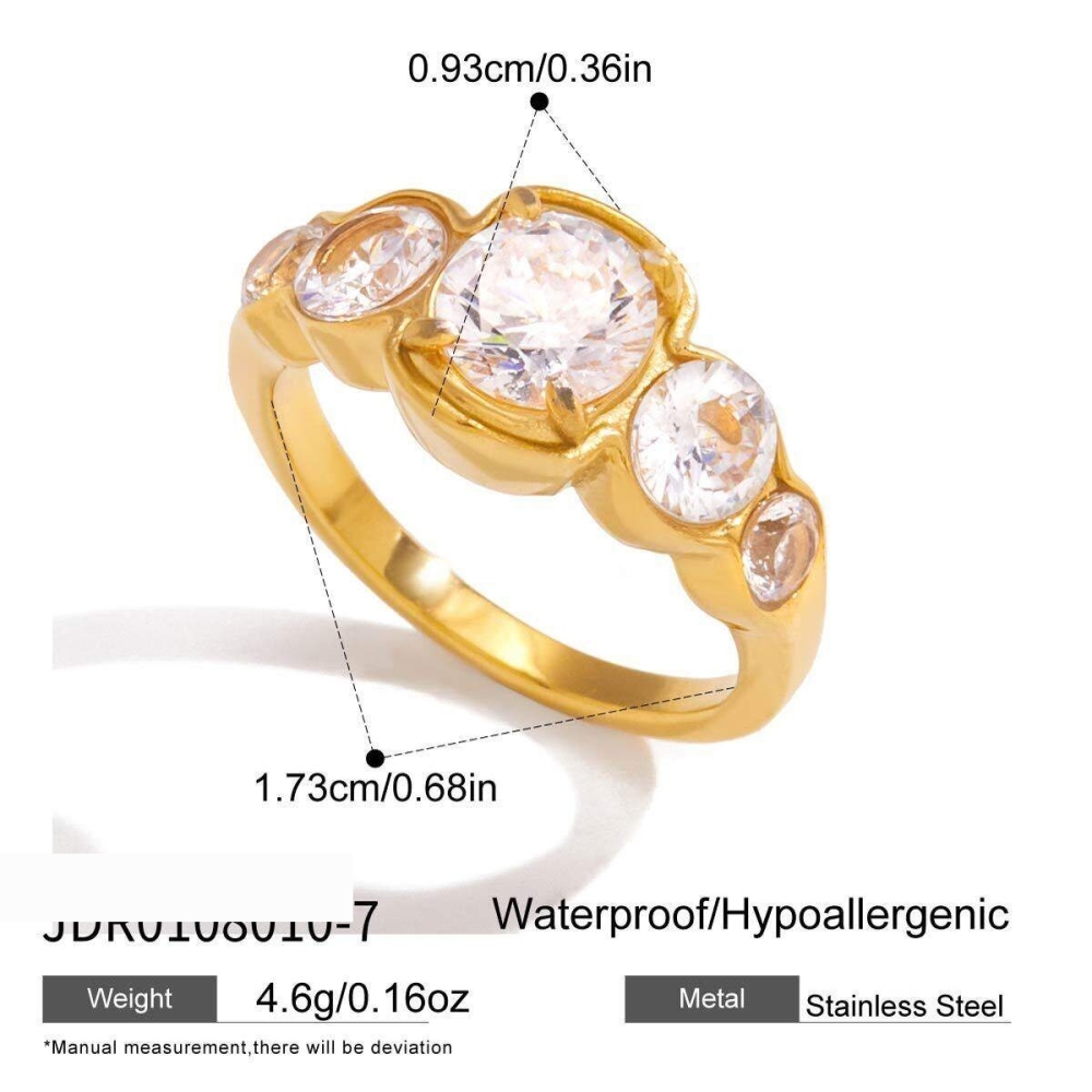 Bague Élégante Ronde En Acier Inoxydable Étanche Couleur Or Avec Zircon Pour Femme (1 Pièce). Image2