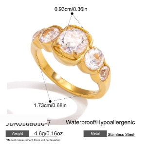 Bague Élégante Ronde En Acier Inoxydable Étanche Couleur Or Avec Zircon Pour Femme (1 Pièce). h5 Image2