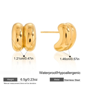 Boucles D'Oreilles Puces Minimalistes Pour Femme, En Acier Inoxydable Uni, Étanches, Couleur Or (1 Paire). h5 Image2