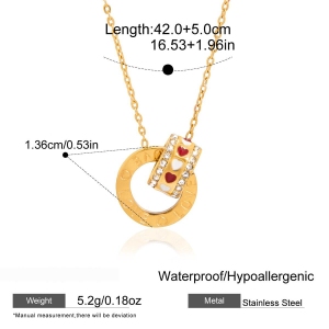 Collier Pendentif Double Cercle Luxueux Pour Femme, En Acier Inoxydable Étanche, Couleur Or (1 Pièce) h5 Image2