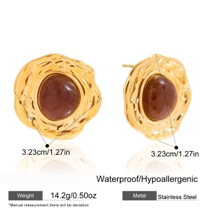1 Paire De Boucles D'Oreilles Puces Pour Femmes, En Acier Inoxydable Imperméable, Couleur Or Et Acrylique, De Forme Irrégulière. h5