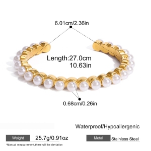 Bracelet Classique Pour Femme, En Acier Inoxydable, Couleur Or, Orné De Perles (1 Pièce) h5 Image2